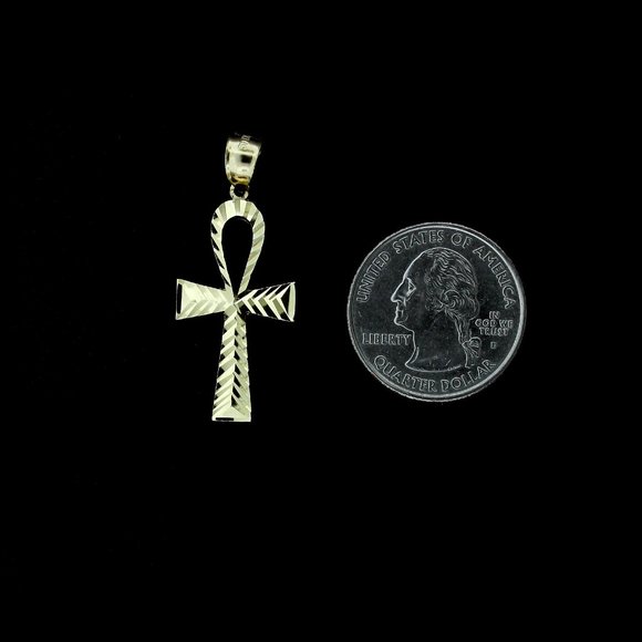Real 10K Yellow Gold Diamond Cut Egyptian Ankh Cross Pendant - Picture 2 of 6